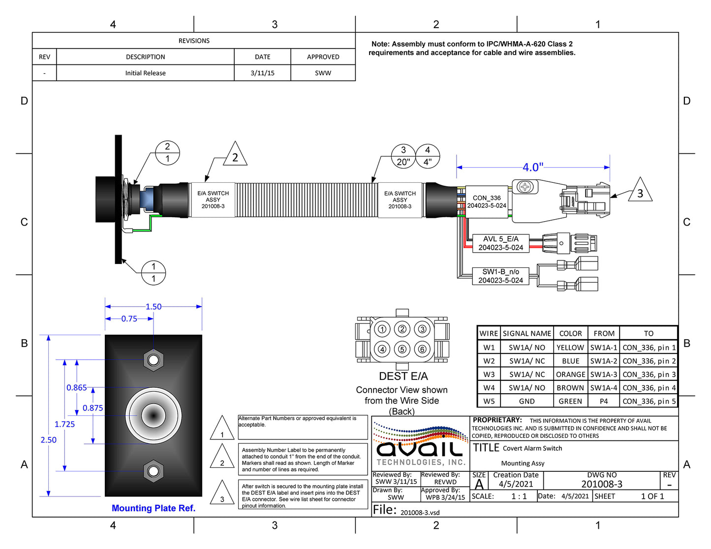 EA Switch Cable Assembly: DP/DT; Gillig Compatible