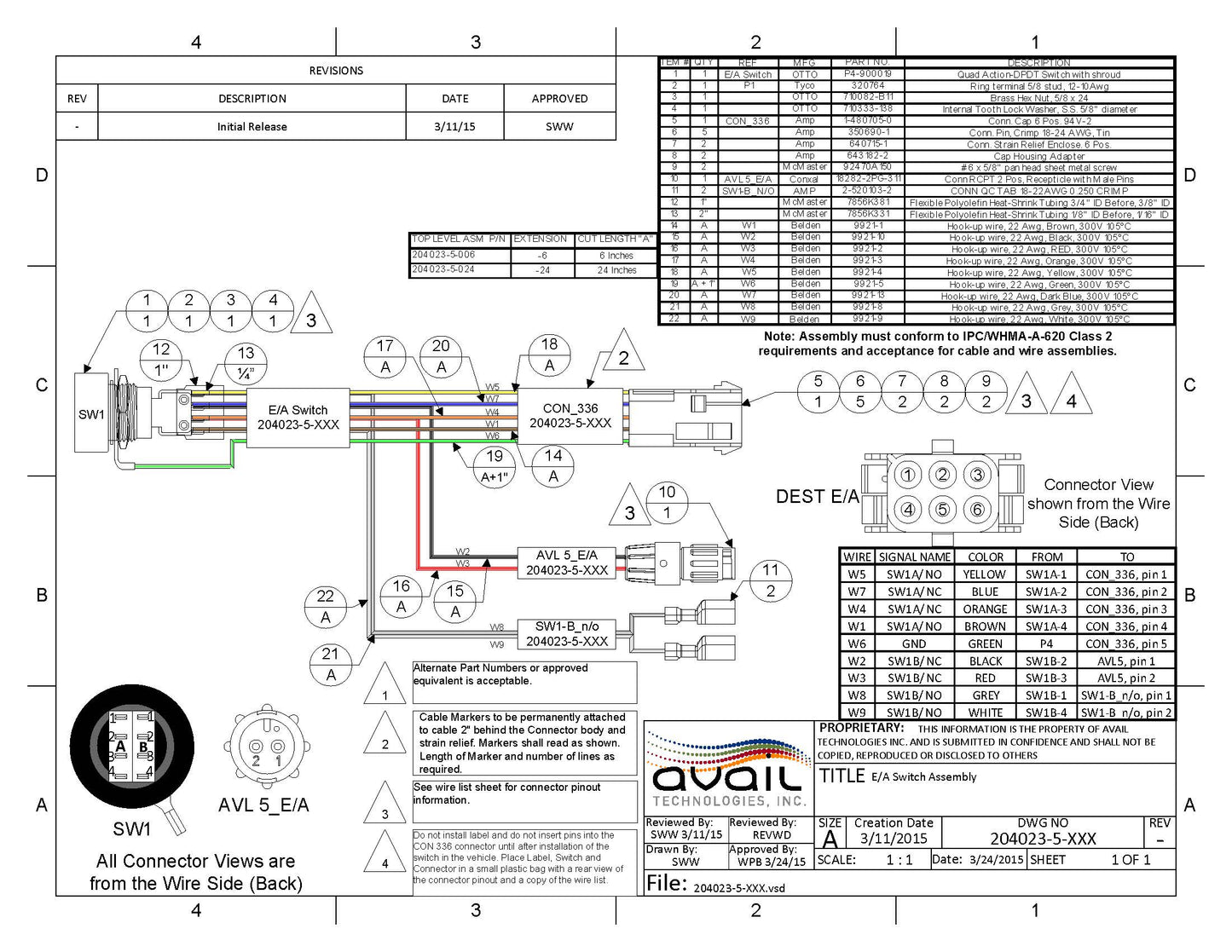 E/A Switch Cable Assy